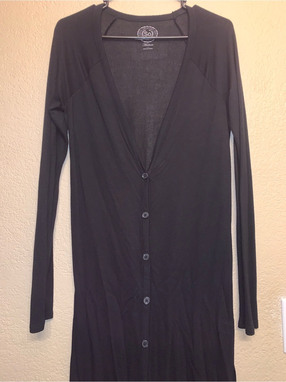 Black Long Sleeve Button-Front Cardigan Dress